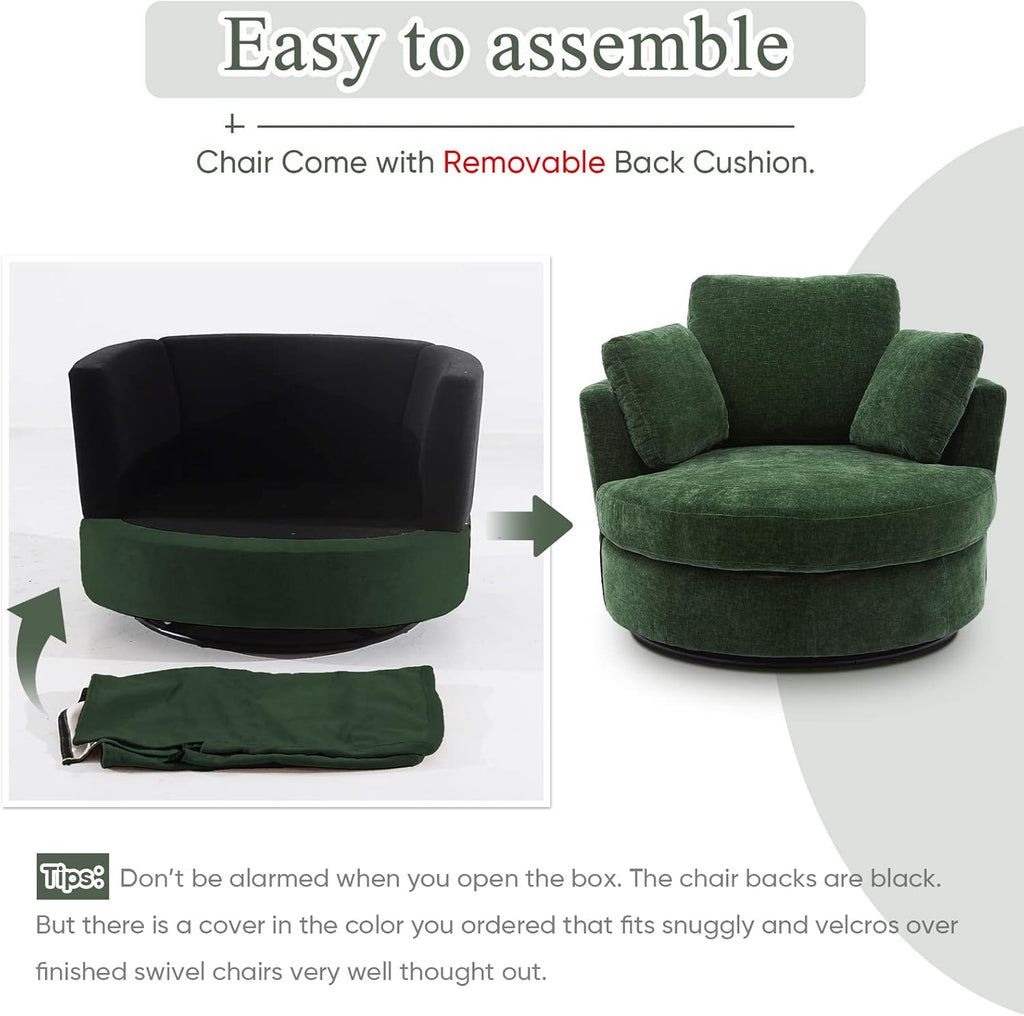 Green Chenille Oversized Swivel Barrel Chair E92110