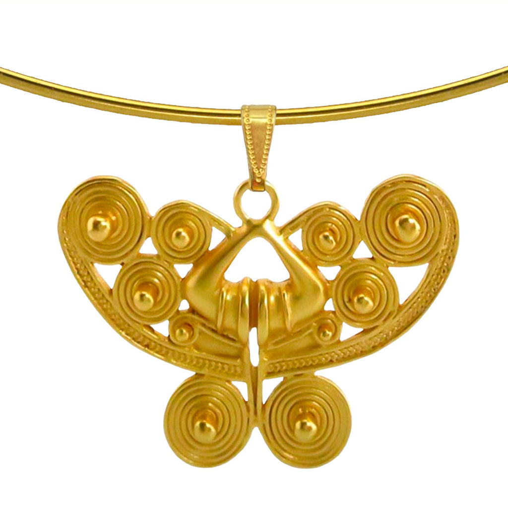 24k Gold Plated Omega Choker Necklace with Butterfly Pendant D2853