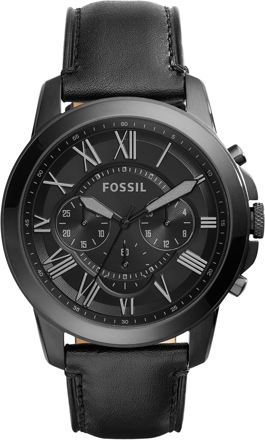 Black Stainless Steel and Leather Chronograph Watch U50819