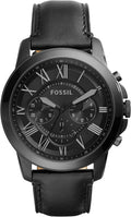 Black Stainless Steel and Leather Chronograph Watch U50819