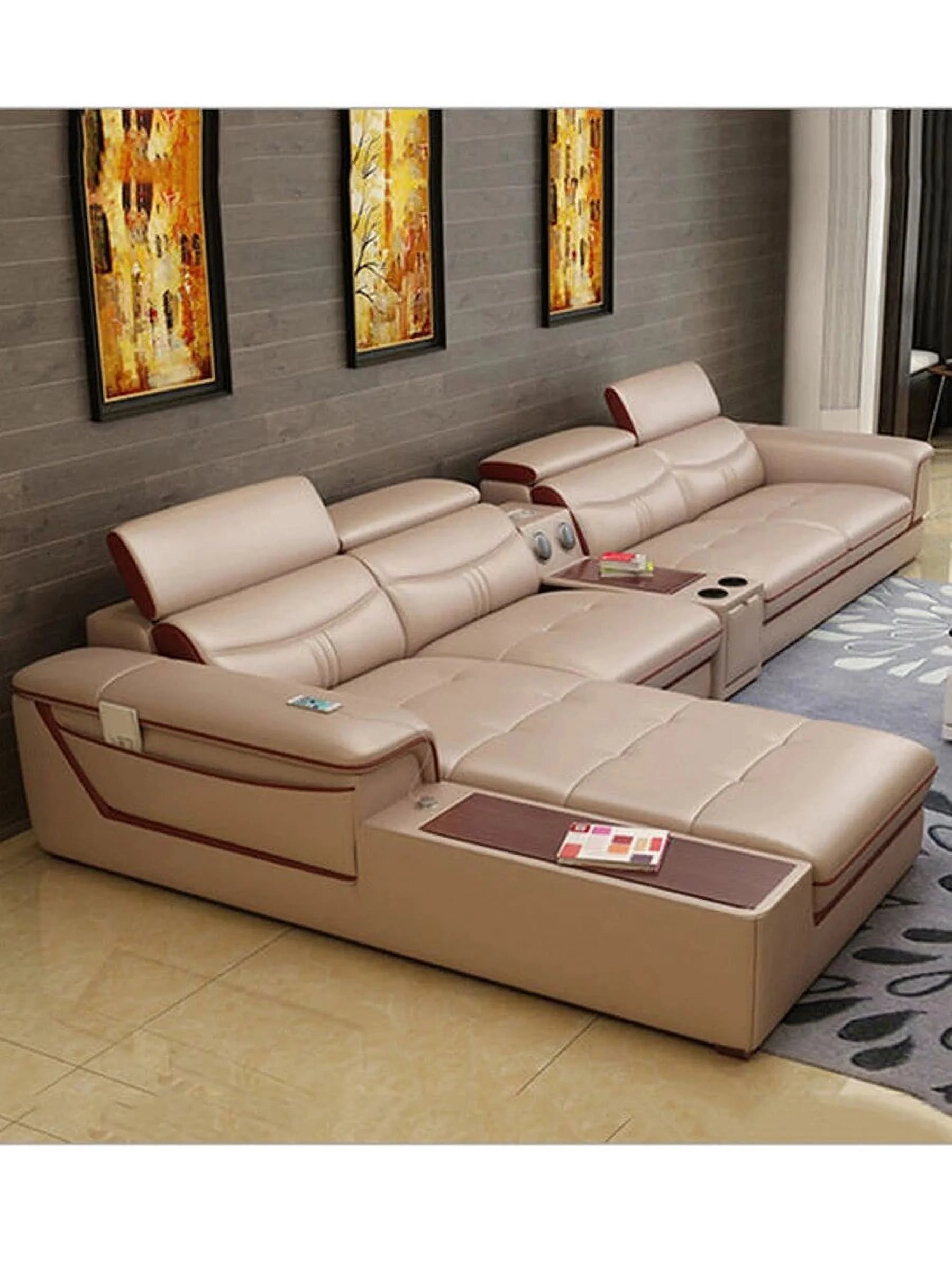 L Shape Genuine Cow Leather Sofa Set R2720