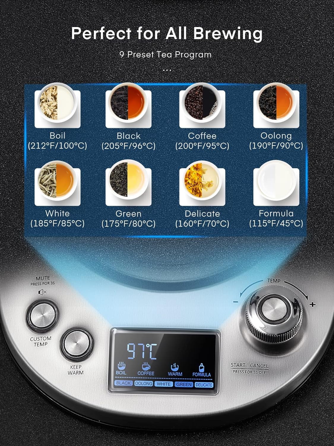 1.7L Borosilicate Glass Electric Tea Kettle with Temperature Control F917464