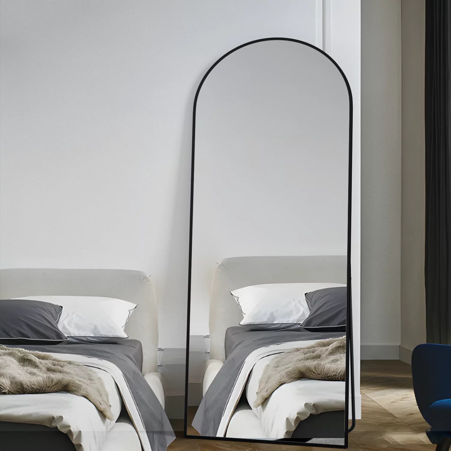 64" x 21" Black Arched Floor Mirror Y61026