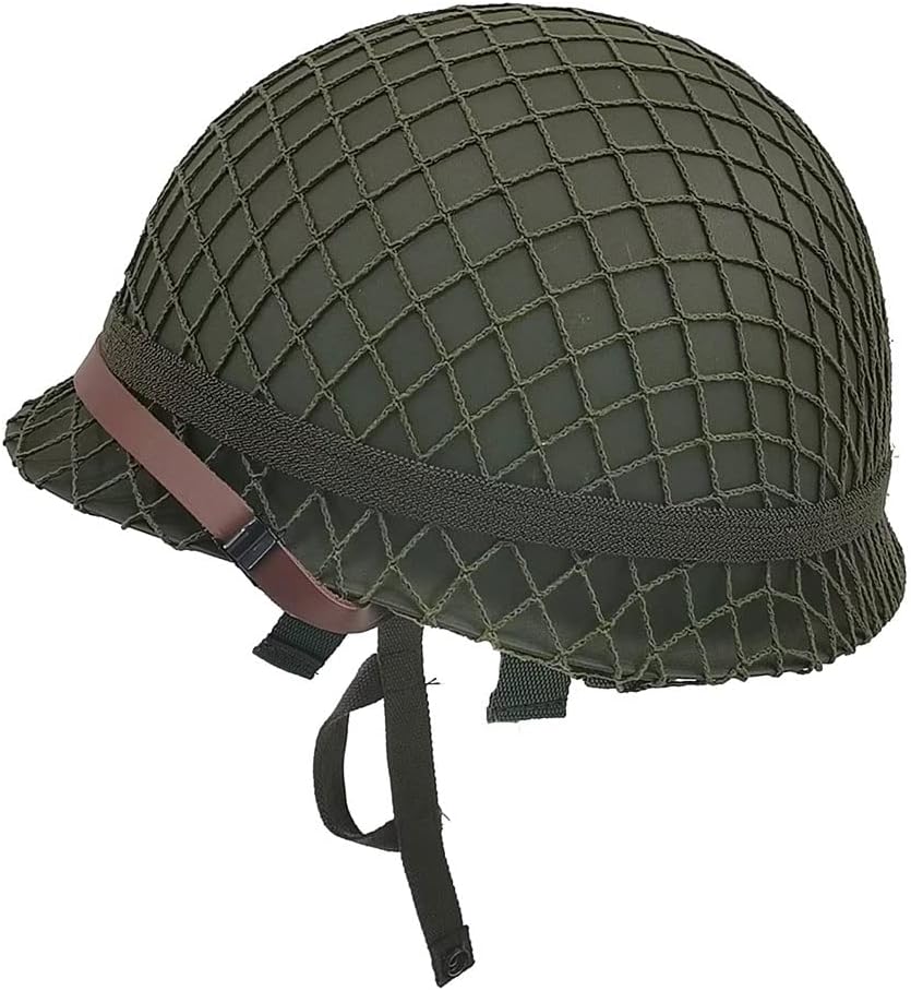 Steel Military Helmet Replica with Net Cover Chin Strap Cat Eye Band L354