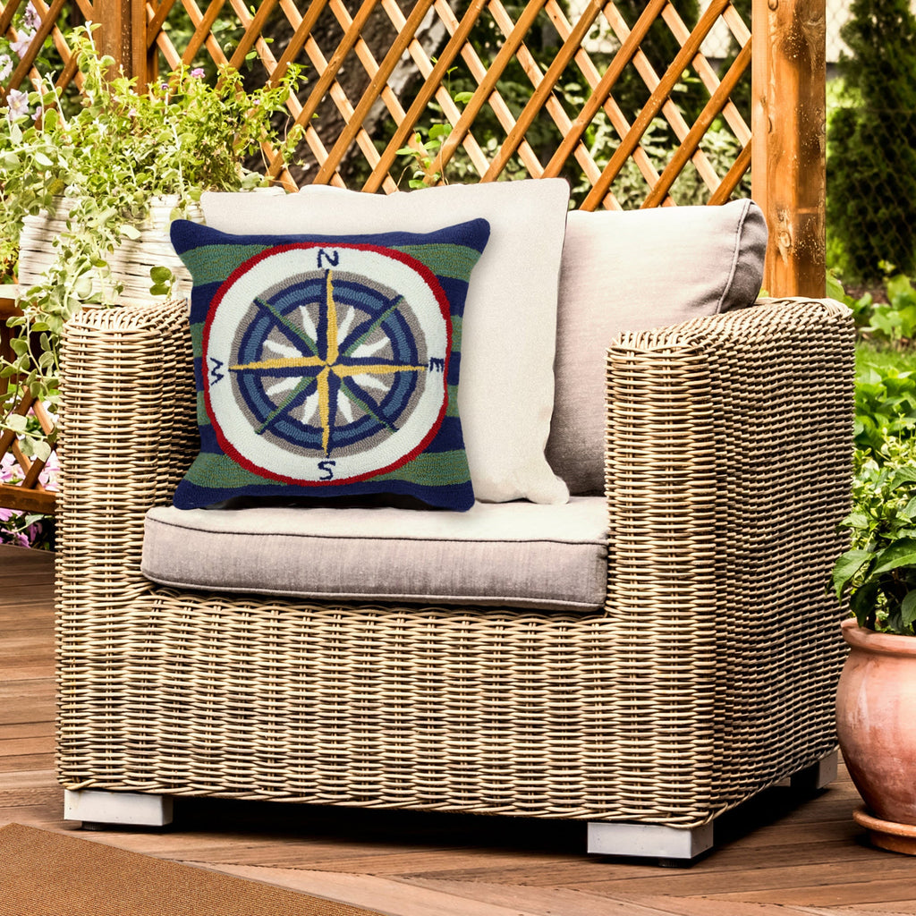 Frontporch Striped Compass Indoor Outdoor Square Throw Pillow