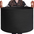 Large Woven Storage Basket with Leather Handles, 22 x 14 inches, Dark Gray K6151