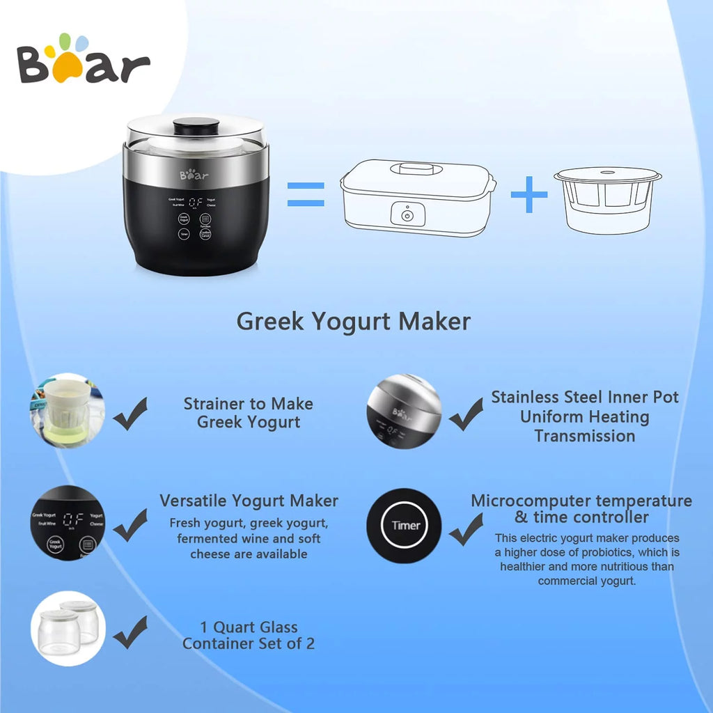 Greek Stainless Steel Yogurt Maker 2 Glass Jars X9519