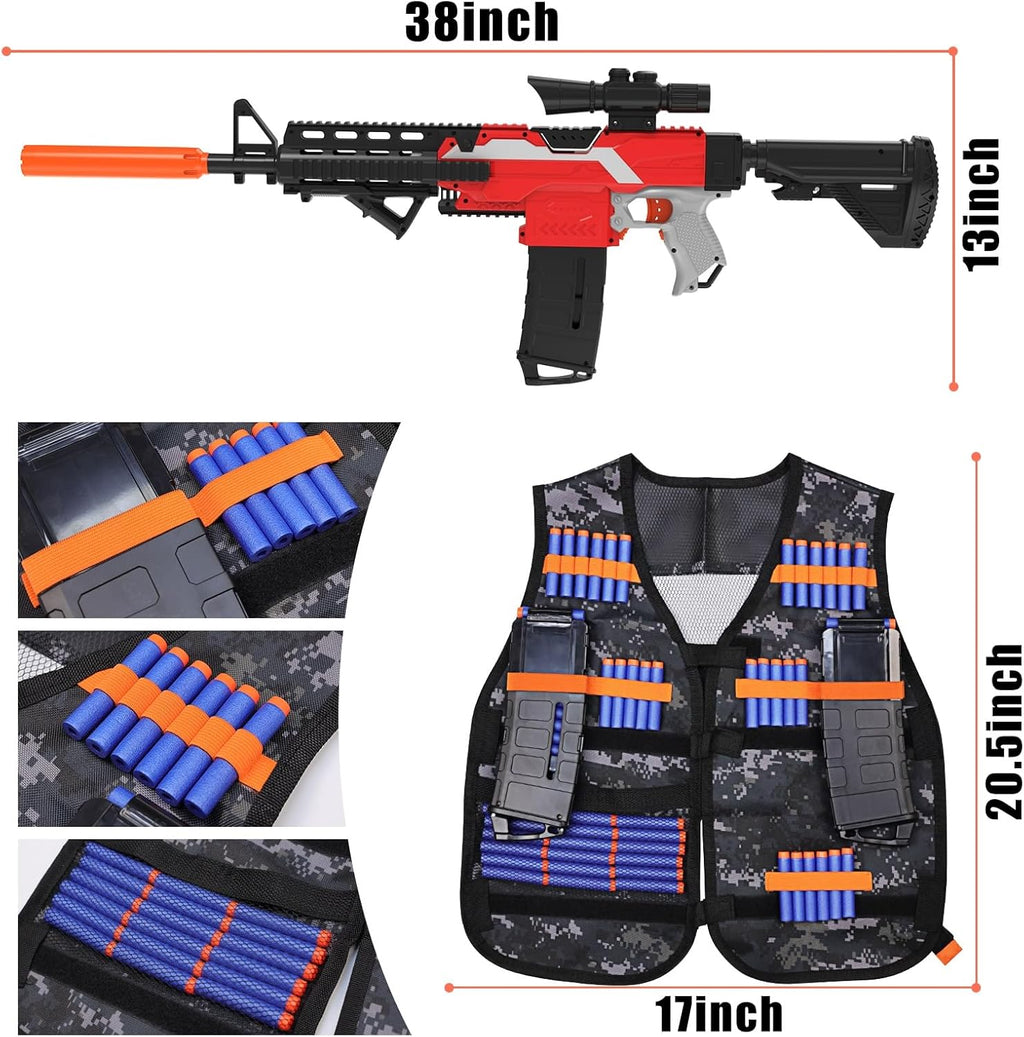 Automatic Toy Foam Blaster with Tactical Vest, 2 Clips and 100 Darts M957