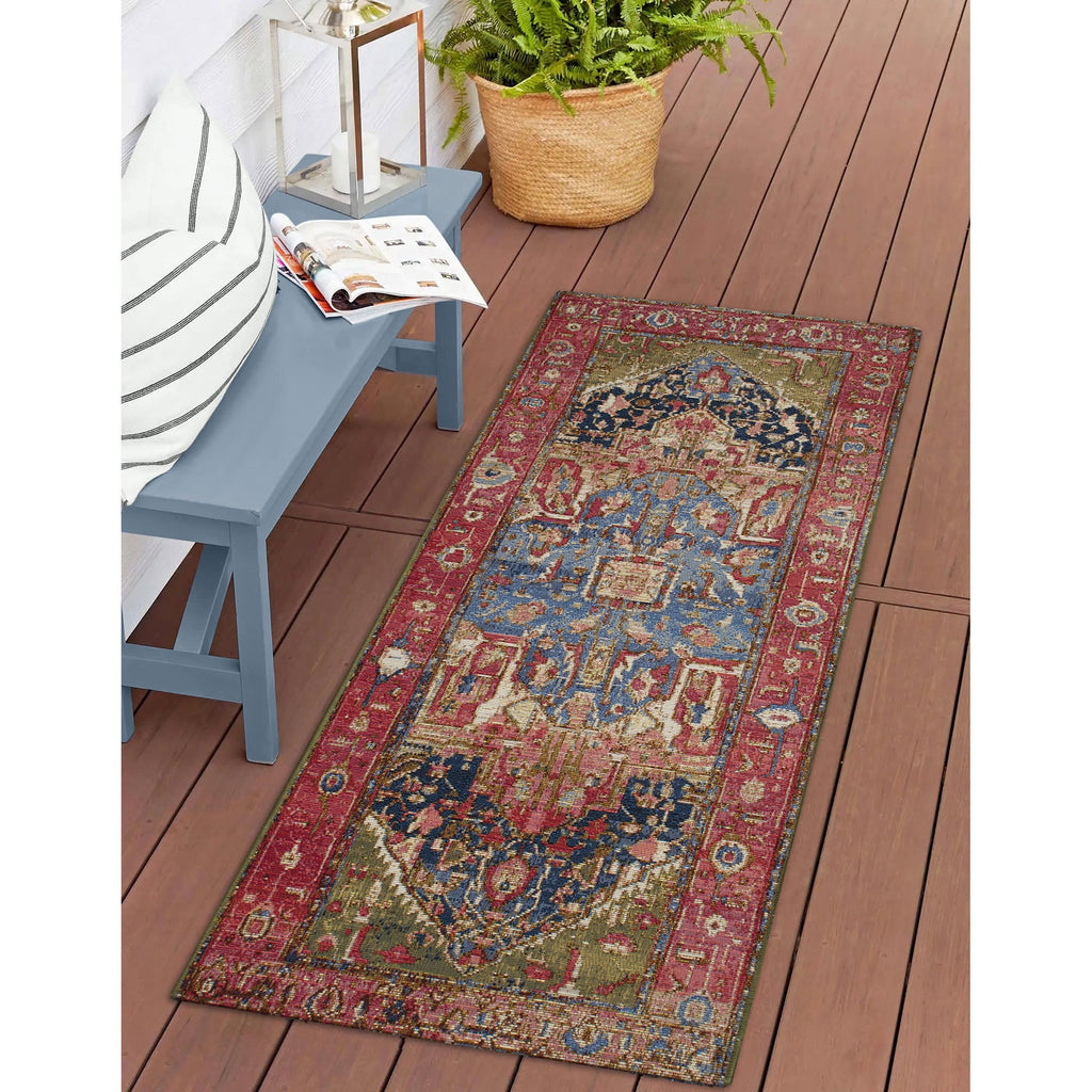 Esencia Heriz Indoor Outdoor Mat with Non-Skid Backing