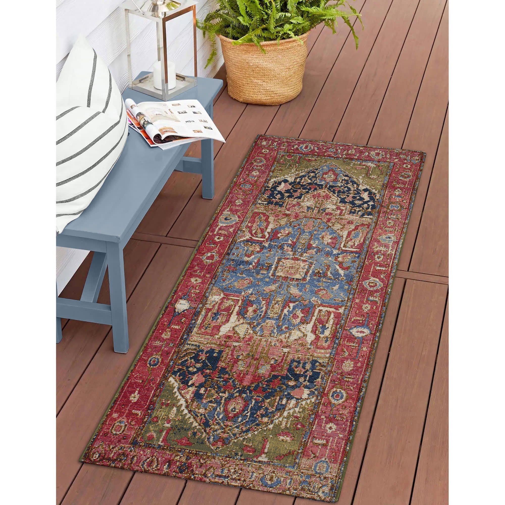Esencia Heriz Indoor Outdoor Mat with Non-Skid Backing