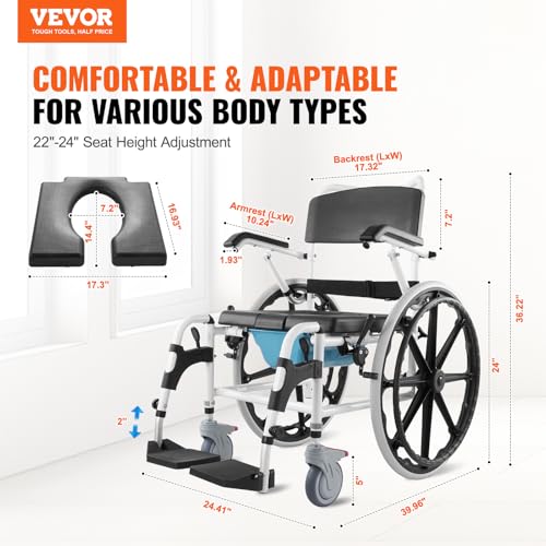 Aluminum Alloy Shower Wheelchair, 17.5in Width, 300 lbs Capacity U2264