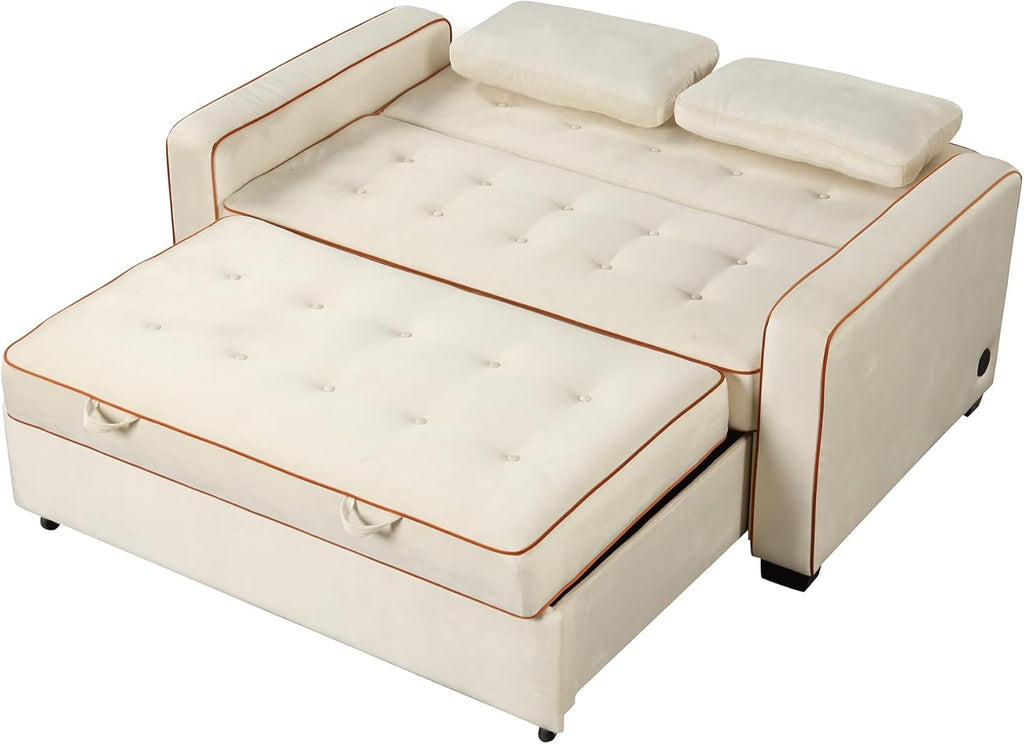 Velvet Convertible Sofa Bed with USB Charging Port L7160
