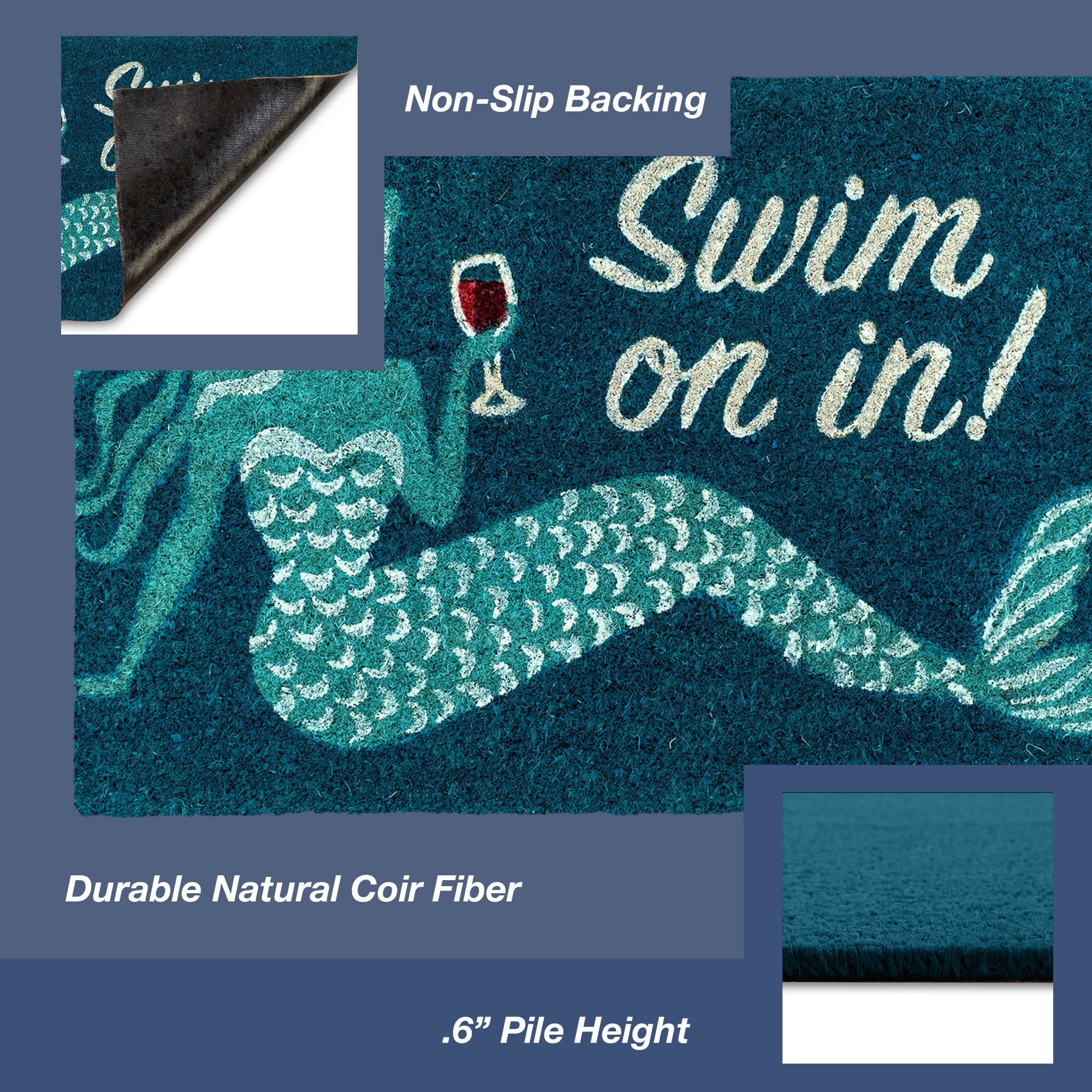 Natura Swim On In Coir Doormat with Non-Skid Backing