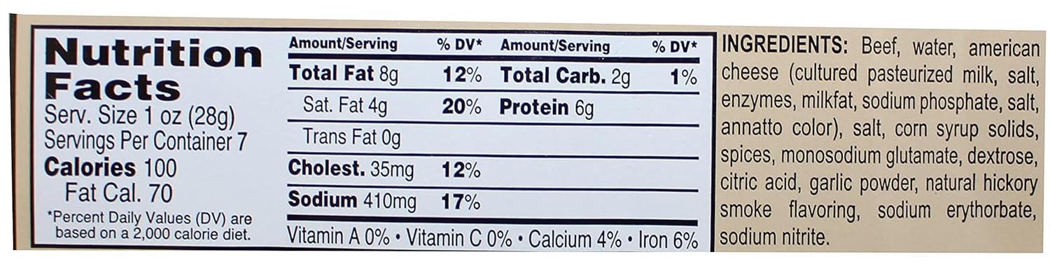 Beef Sticks 7oz Package Beef & Cheese H42127