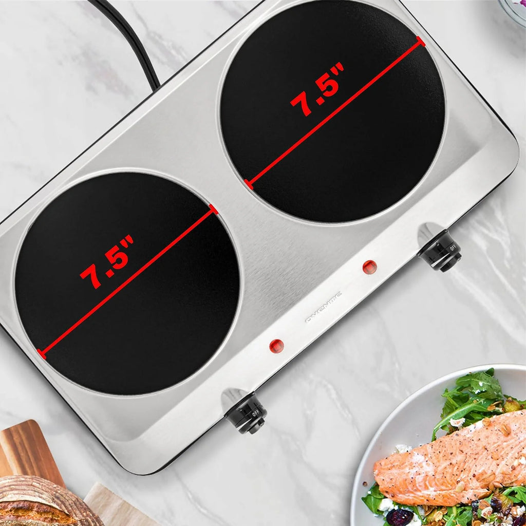 Silver Countertop Infrared Double Burner Electric Hot Plate G551027