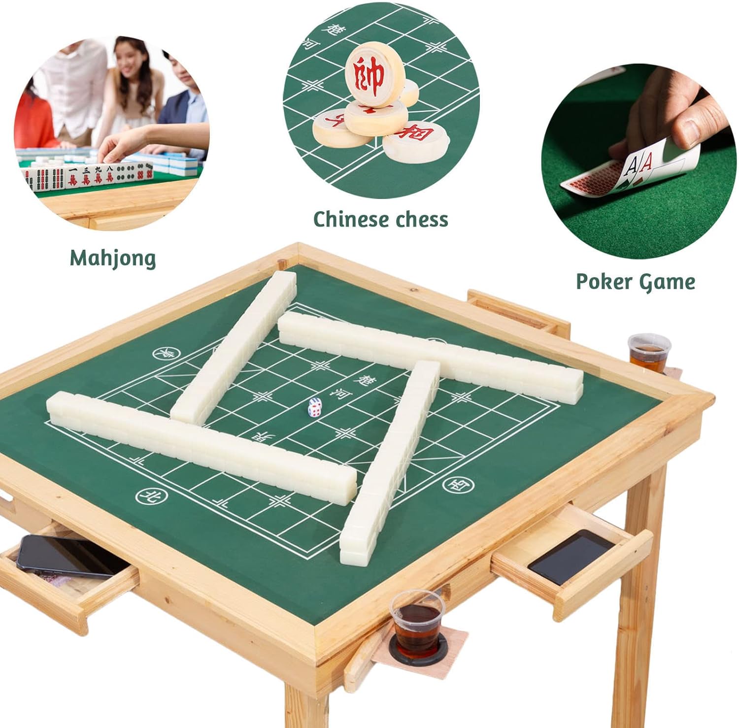 Folding Card Table with Plush Top and 4 Drawer K1170