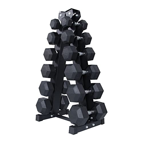 Rubber Hex Dumbbells Set with Optional Dumbbell Rack C43878