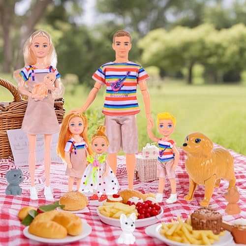 6 People Dollhouse Dolls Playset with Pets and Accessories B234