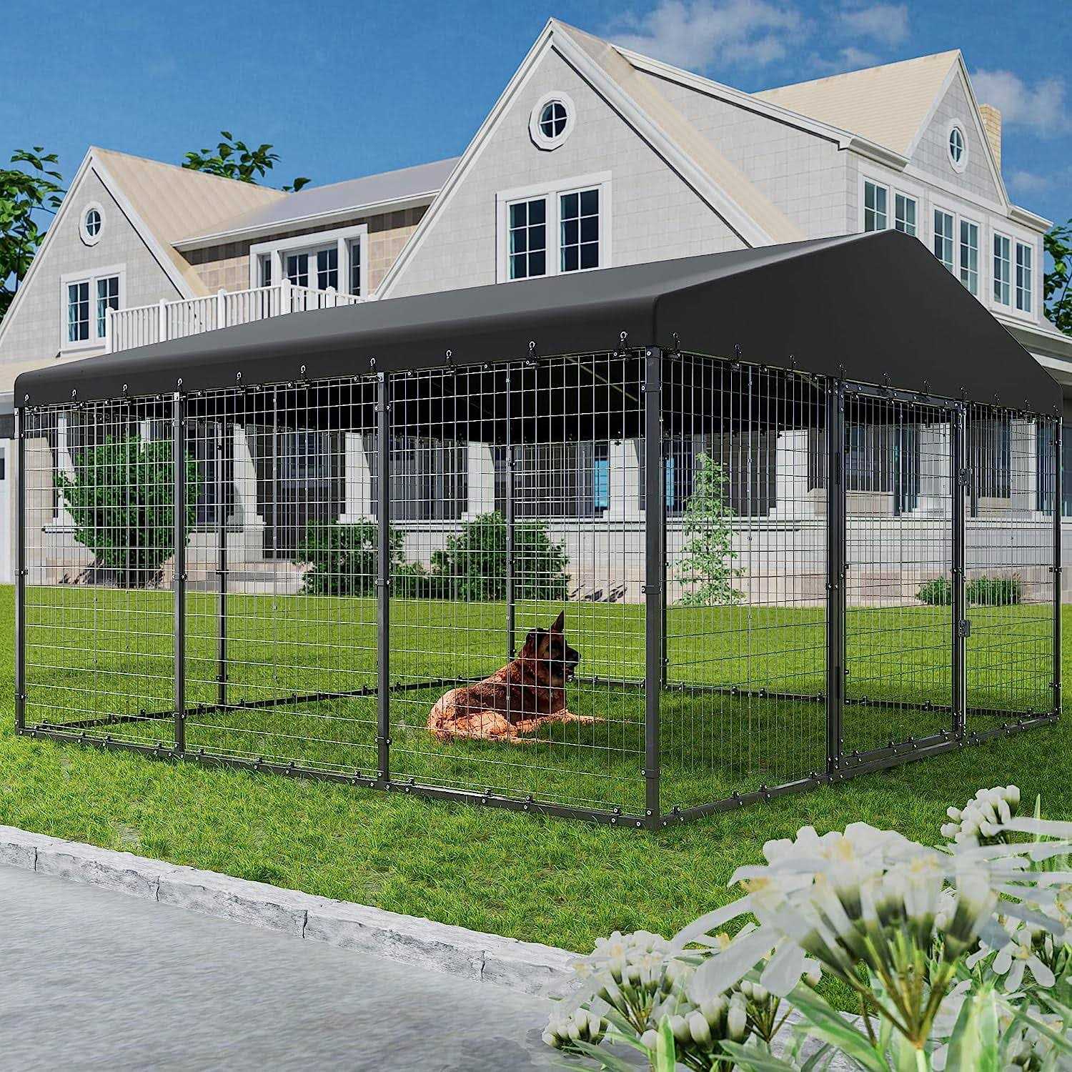Large Heavy Duty Galvanized Steel Outdoor Dog Kennel with Roof and Double Safety Locks A5553