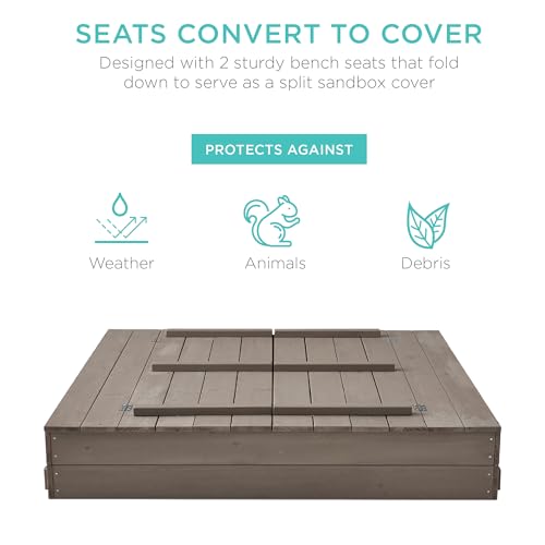 Kids' Outdoor Wooden Sandbox with Foldable Bench Seats Z340448