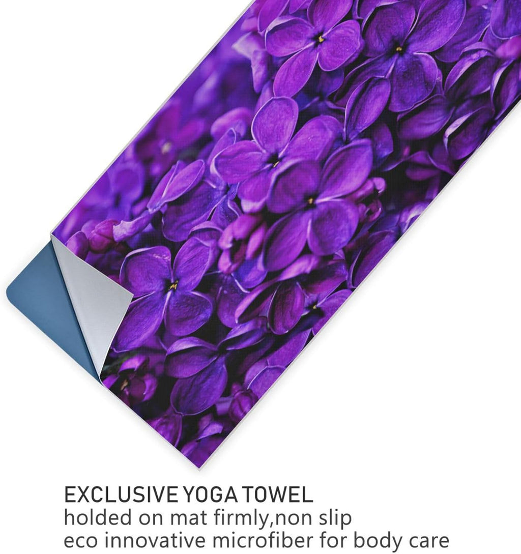 Lilac Purple Floral Non Slip Yoga Towel 73x 27 Inch with Storage Bag T9382