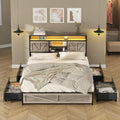 Queen Size Bed Frame with 4 Drawers LED Light and Headboard Storage Shelves, Wash Grey X412355