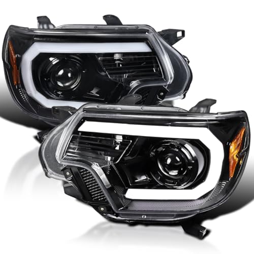 LED Light Bar Chrome Housing Clear Lens Projector Headlights Left + Right Pair Headlamps Assembly H416576