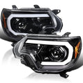 LED Light Bar Chrome Housing Clear Lens Projector Headlights Left + Right Pair Headlamps Assembly H416576