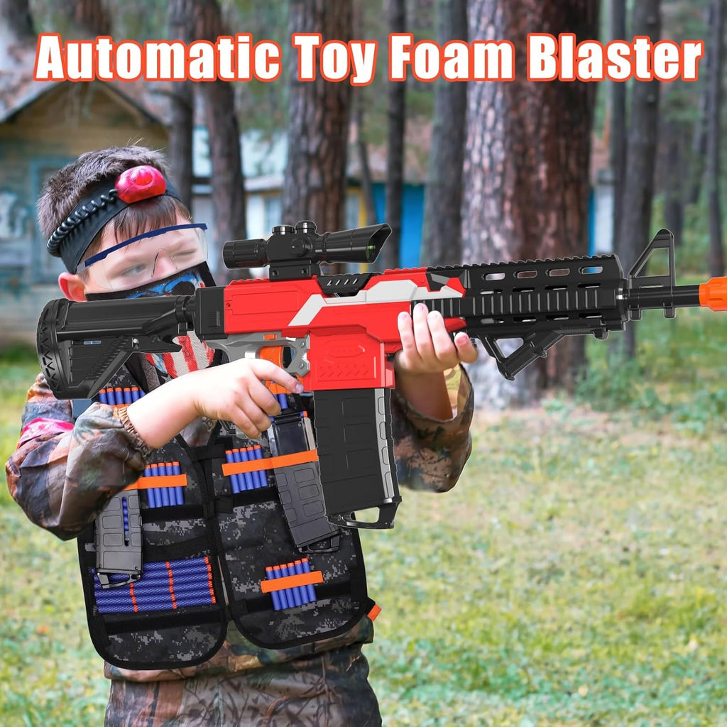 Automatic Toy Foam Blaster with Tactical Vest, 2 Clips and 100 Darts M957