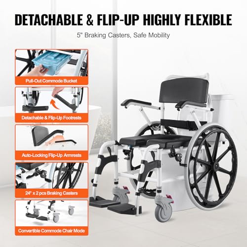 Aluminum Alloy Shower Wheelchair, 17.5in Width, 300 lbs Capacity U2264