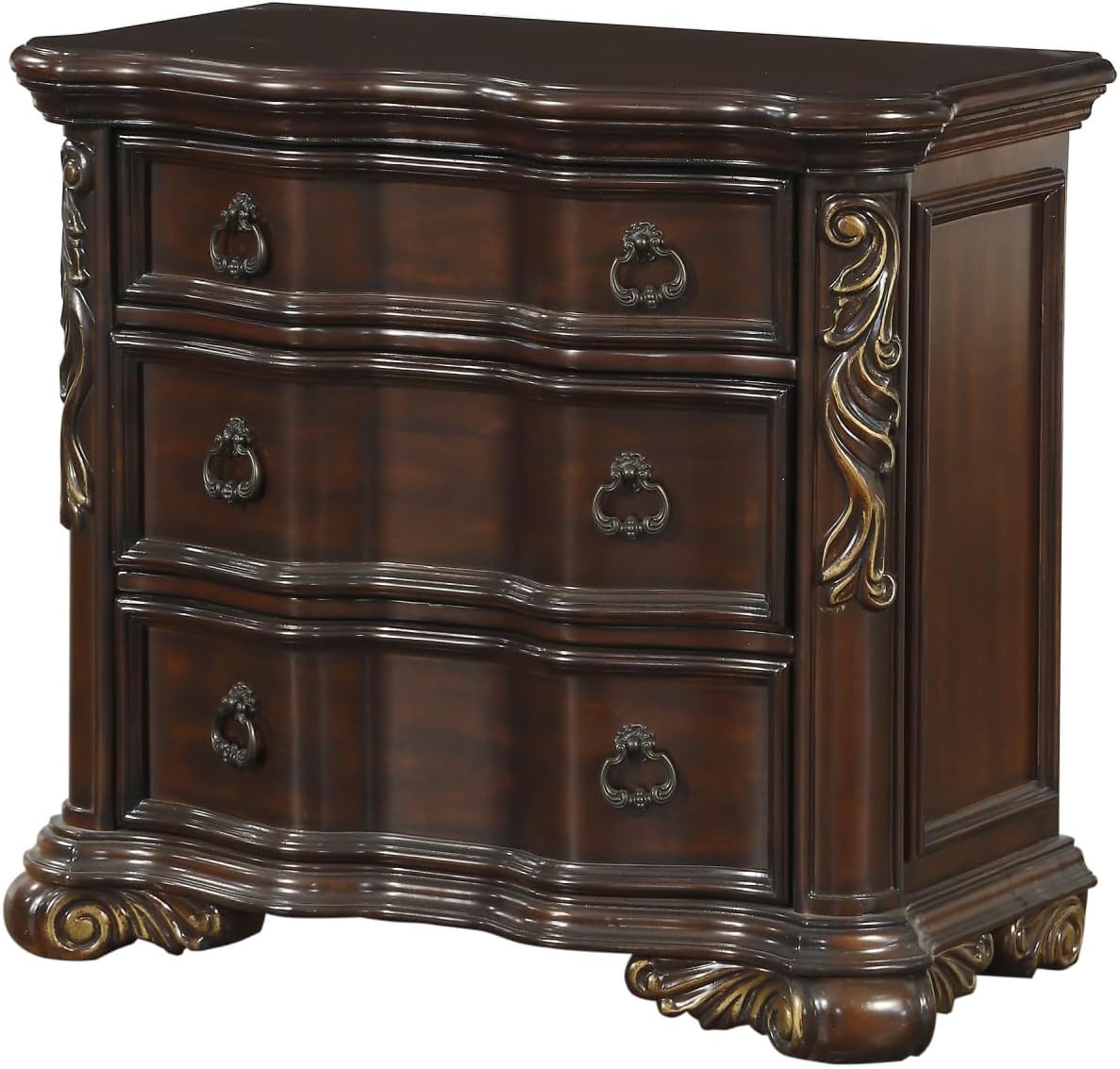 Cherry Finish Nightstand of 3 Drawers J3984
