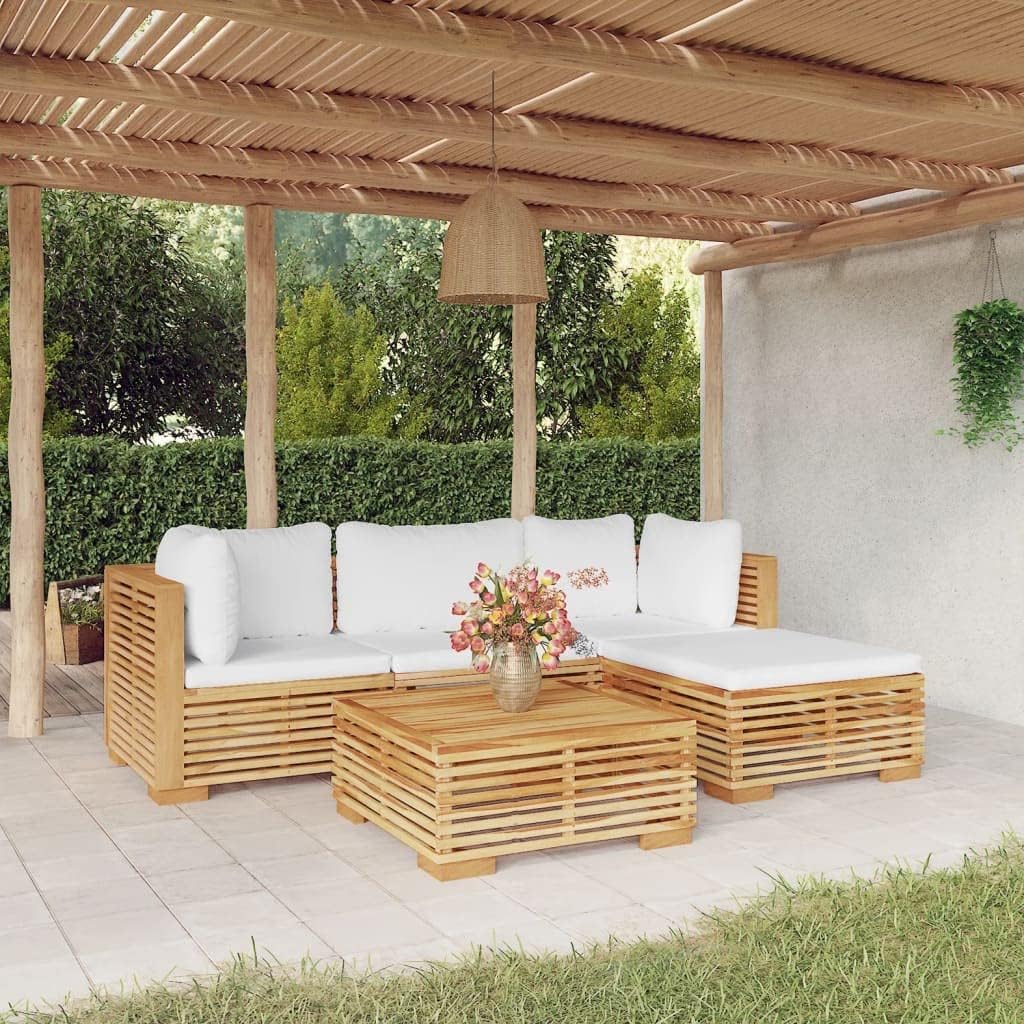 5 Piece Patio Lounge Set with Cushions Solid Wood Teak L830