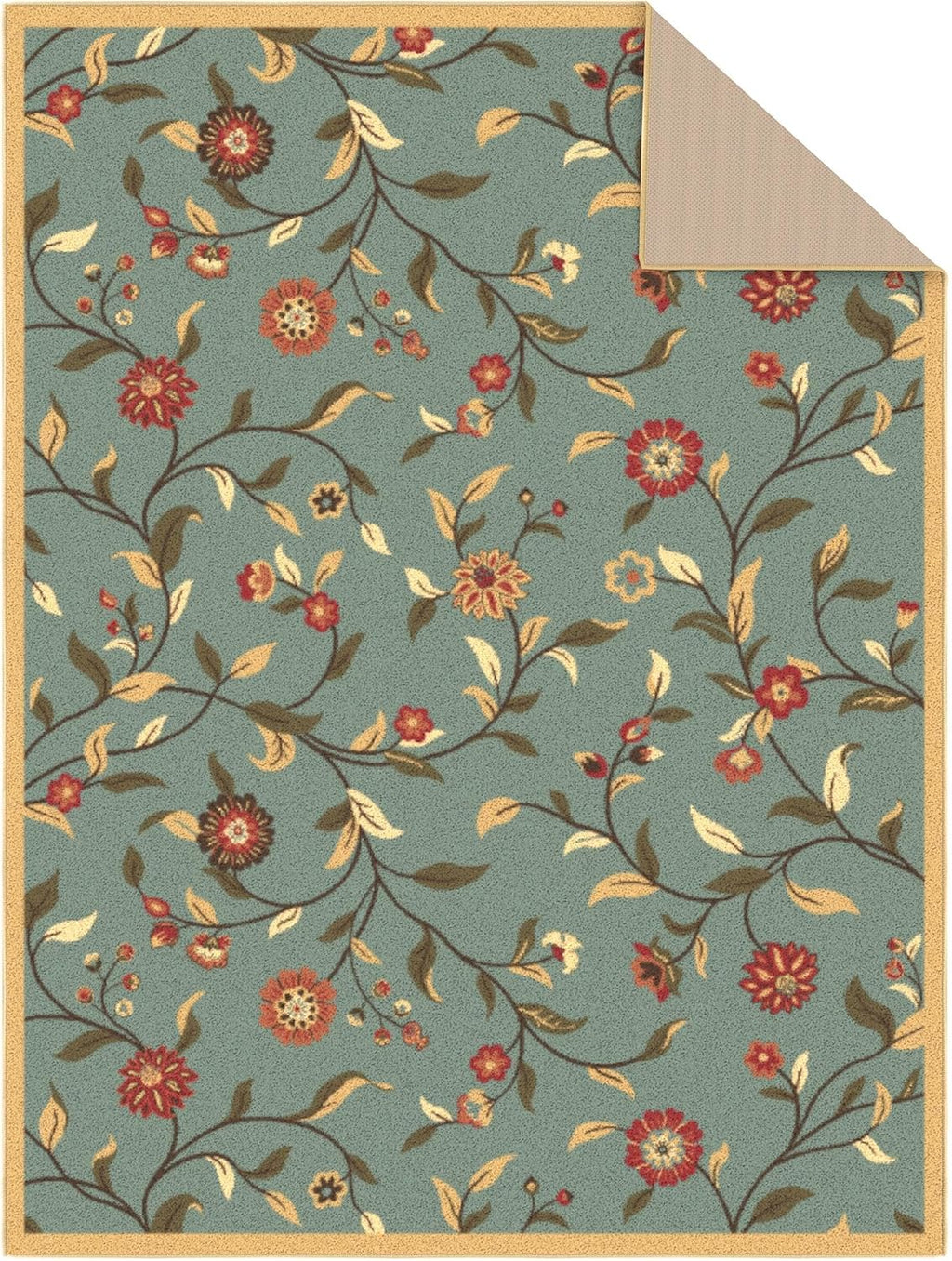 5x7 Seafoam Green Non-Slip Rubberback Traditional Area Rug M10034