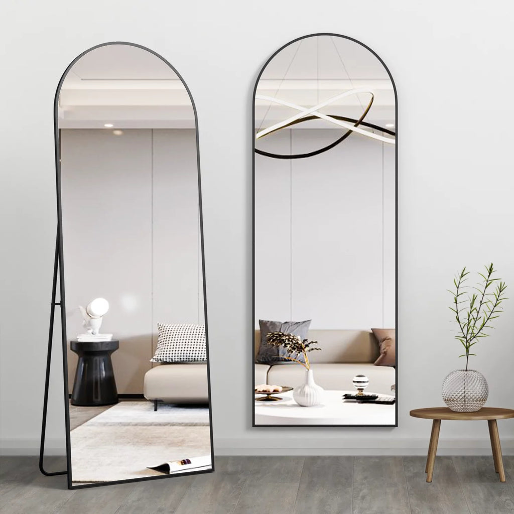 64" x 21" Black Arched Floor Mirror Y61026