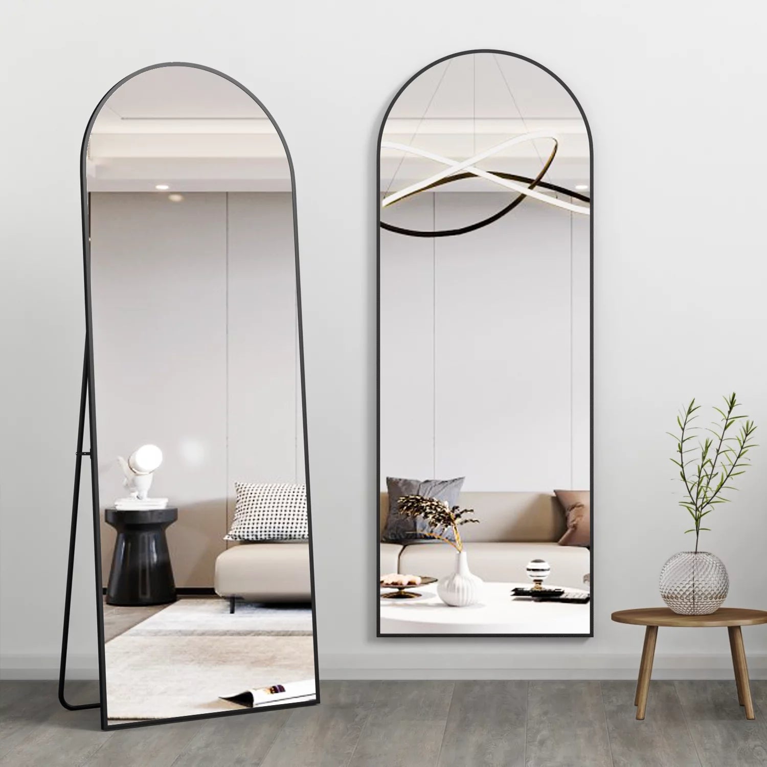 64" x 21" Black Arched Floor Mirror Y61026