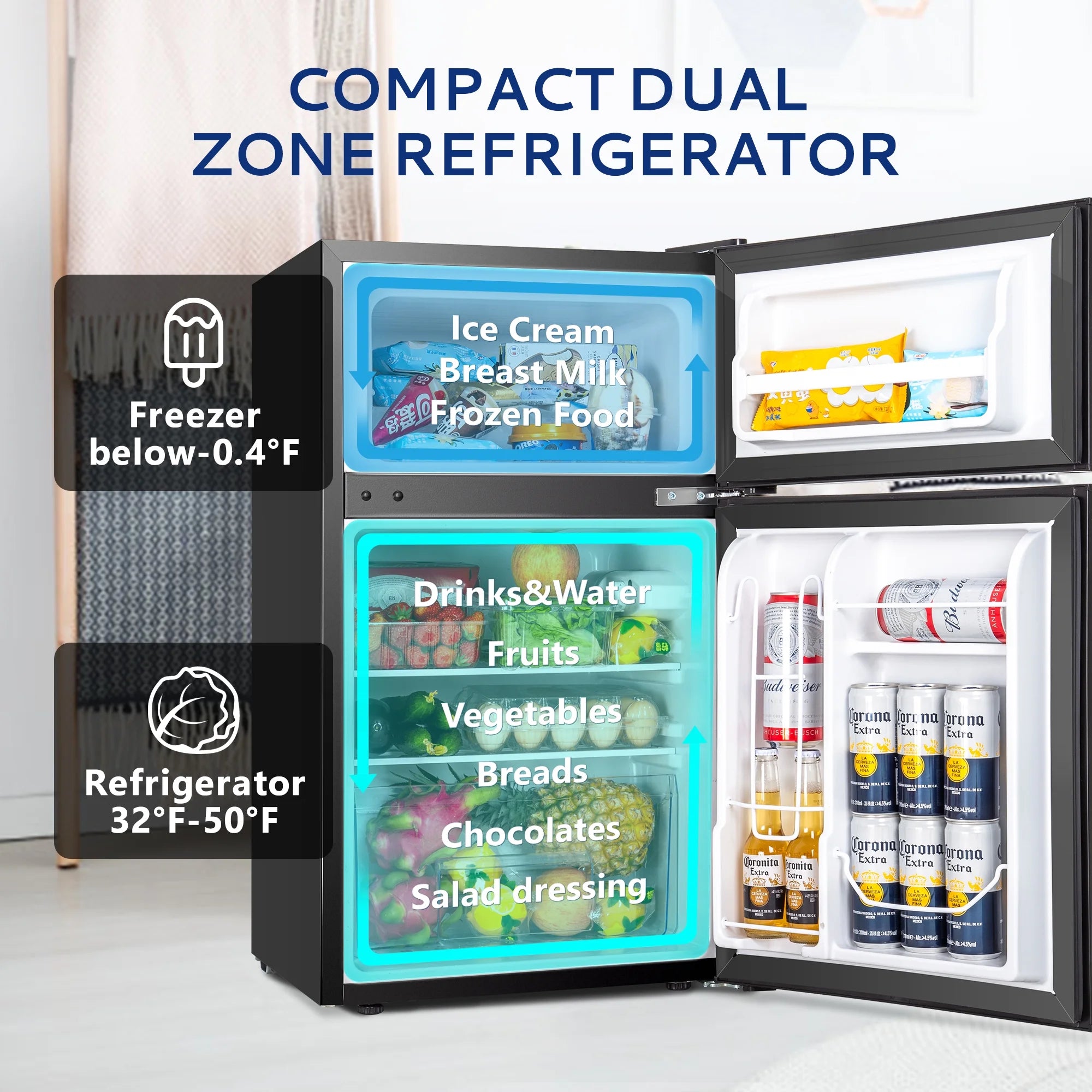 Black 3.2 Cu ft Two Door Mini Refrigerator with Freezer L191
