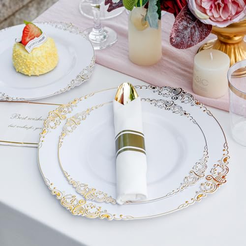 350PCS Gold Plastic Dinnerware Set A36433