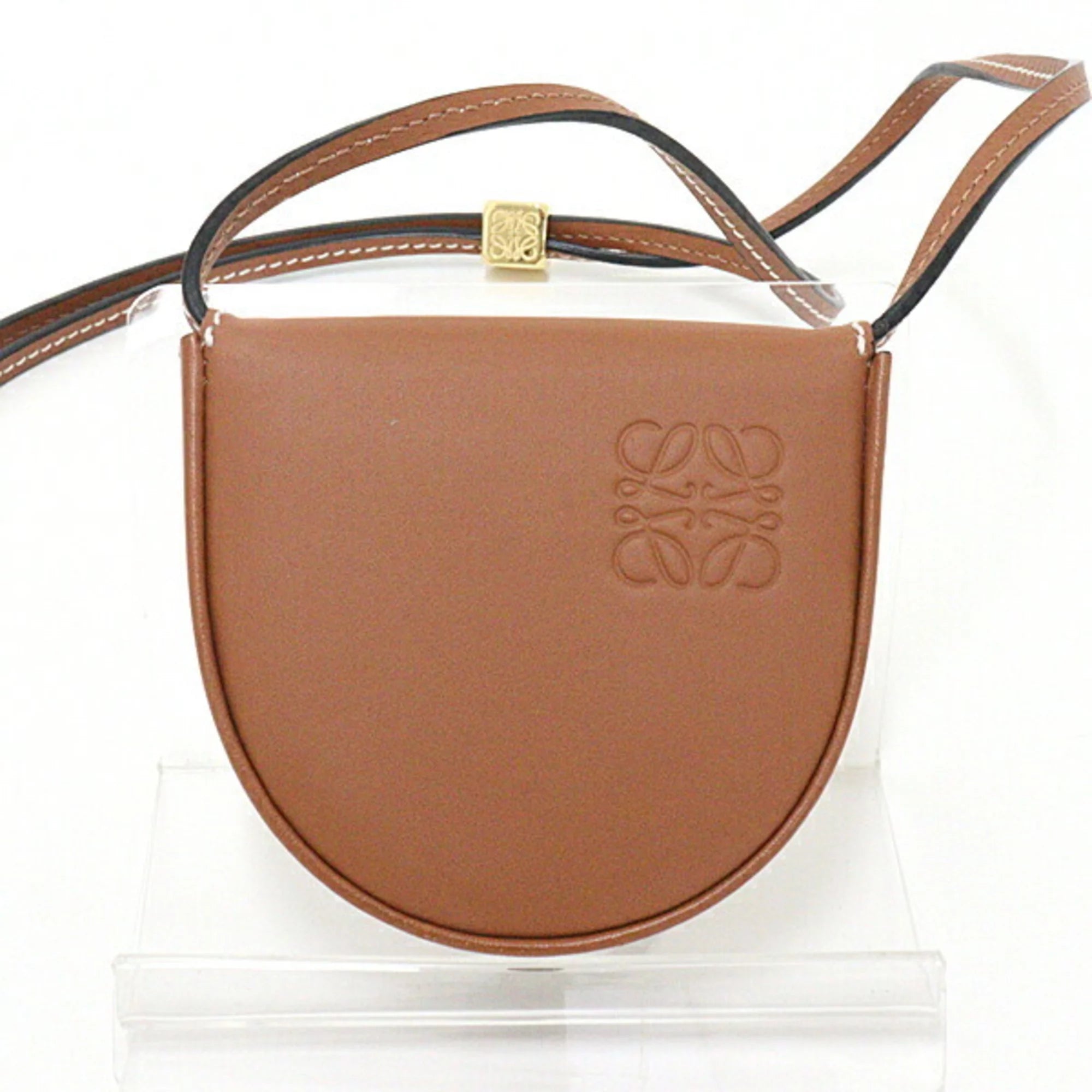 Pre-Owned Heel Pouch Mini Soft Calf Tan Neck Shoulder Crossbody Coin Case S574