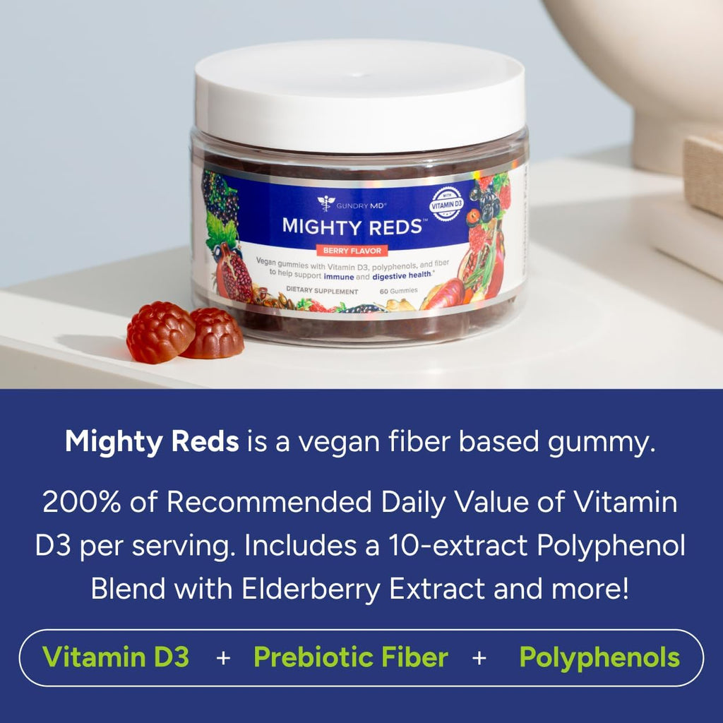 Mighty Reds Gummies Multivitamin Supplement Chews with Polyphenols, Antioxidants, Prebiotic Fiber, and Vitamin D (30 Servings) B73884