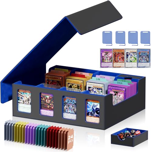 Card Storage Box with 4 Rows, 24 Colorful Dividers & 8 Viewing Windows H416