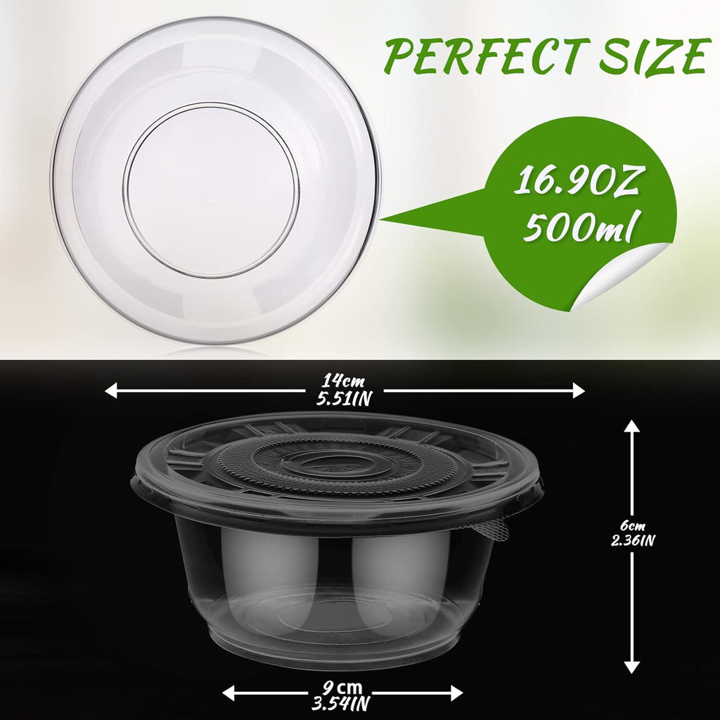 50 Pack Clear Plastic Salad Bowl With Lid Disposable 16.9oz C507
