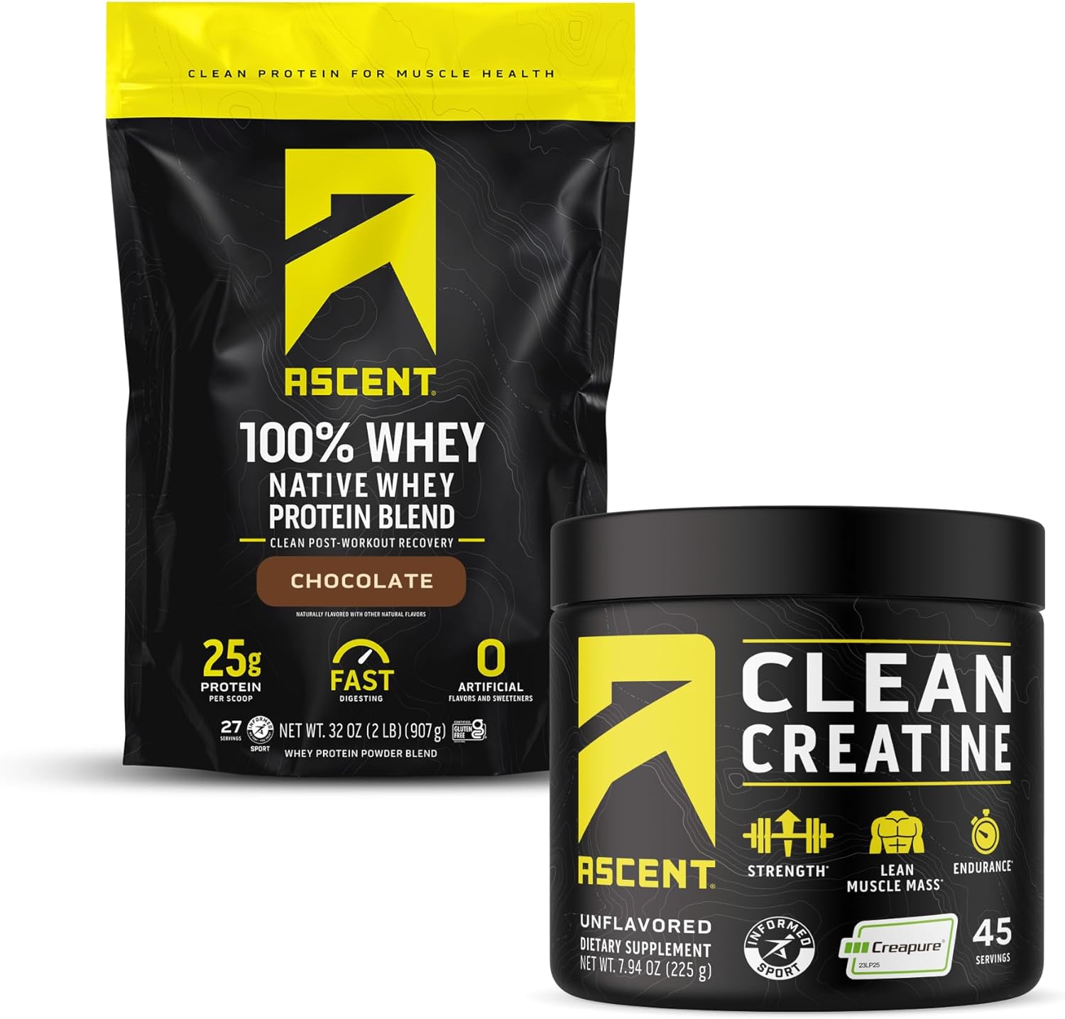 100% Whey Protein Powder, Chocolate 2 lb & Creatine Monohydrate Powder, Unflavored 45 Servings U89699