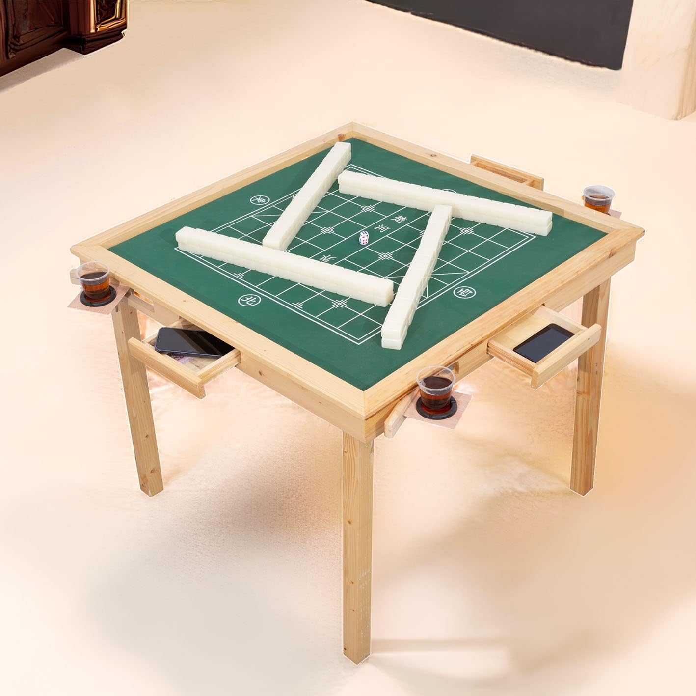 Folding Card Table with Plush Top and 4 Drawer K1170