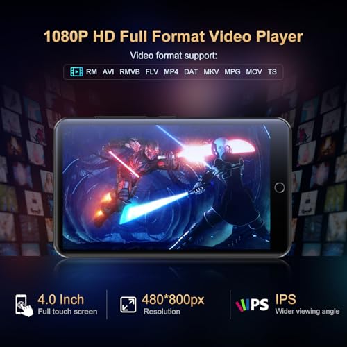 80GB MP3 Player with Bluetooth and WiFi, 4.0" IPS Touch Screen Android Player (Black) X3388