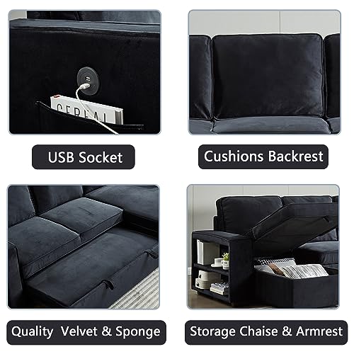 Brown Velvet L-Shaped Sectional Sofa with Storage Chaise X844370
