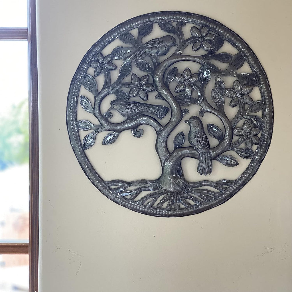 Small Metal Tree of Life Sculpture, 13 Inches Round Q6725