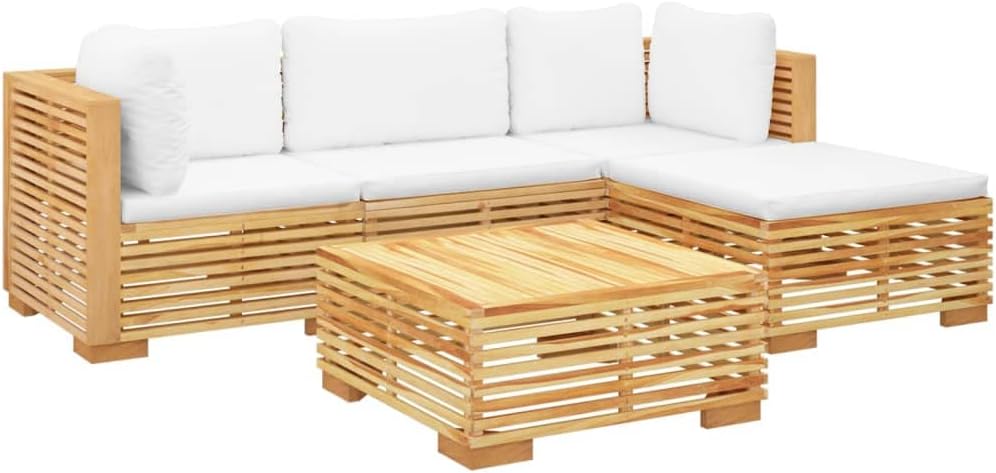 5 Piece Patio Lounge Set with Cushions Solid Wood Teak L830