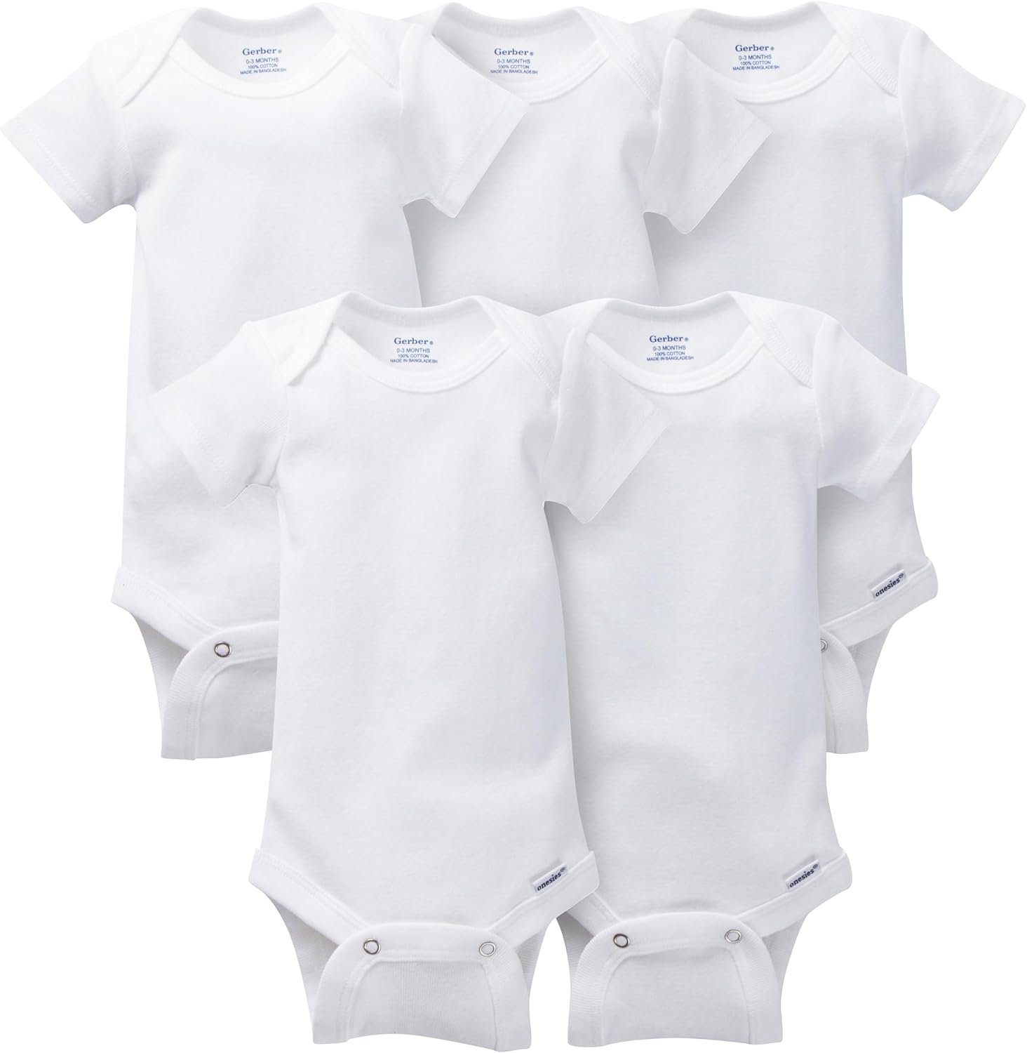 5-Pack White Short Sleeve Onesies Bodysuits D210068