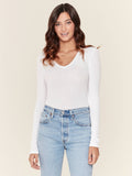 White Long-Sleeve V-Neck Tee I157