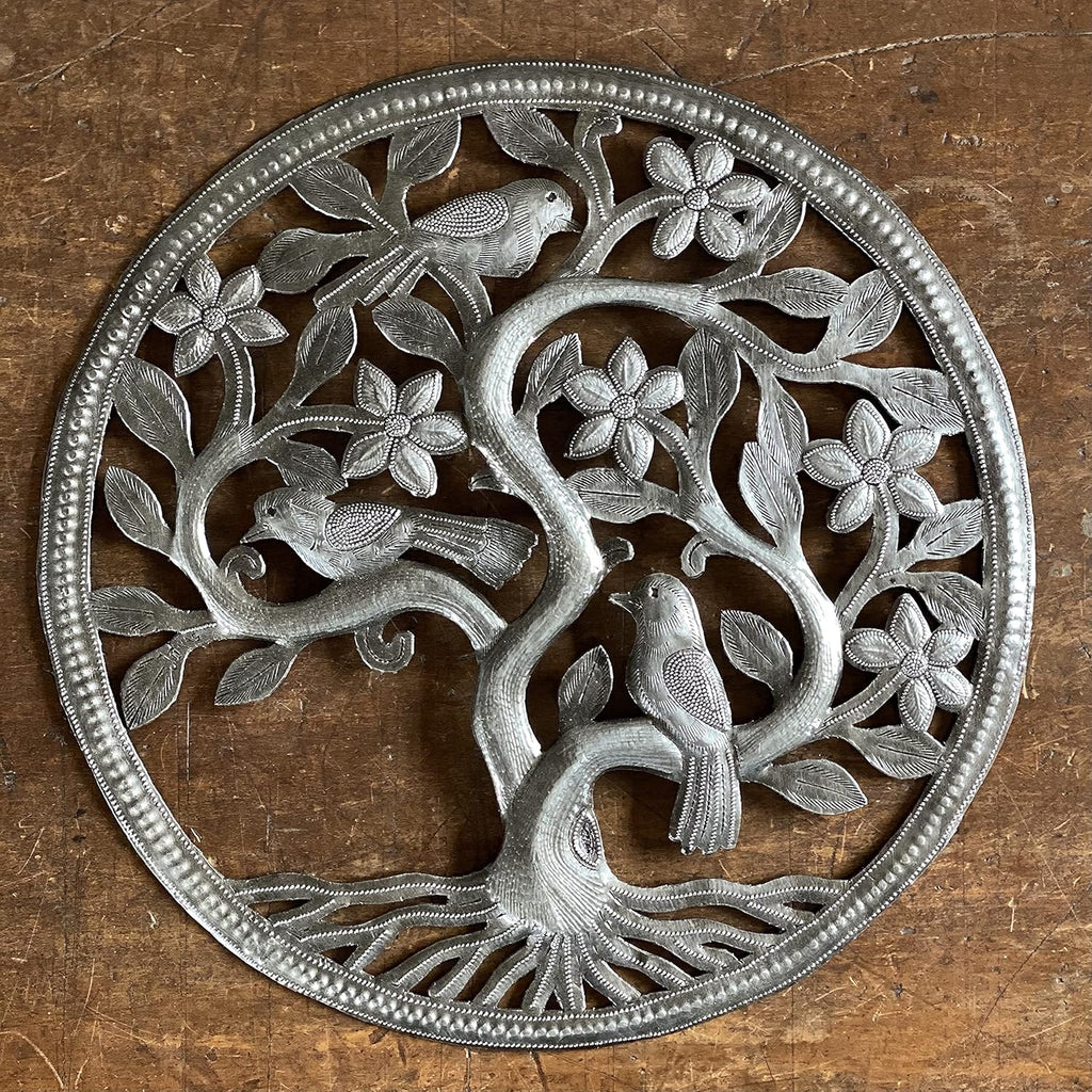 Small Metal Tree of Life Sculpture, 13 Inches Round Q6725